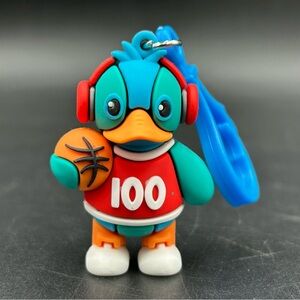 Basketball Duck 100 Keychain Rubber Figure Blue Red Cute Clip On Backpack Charm